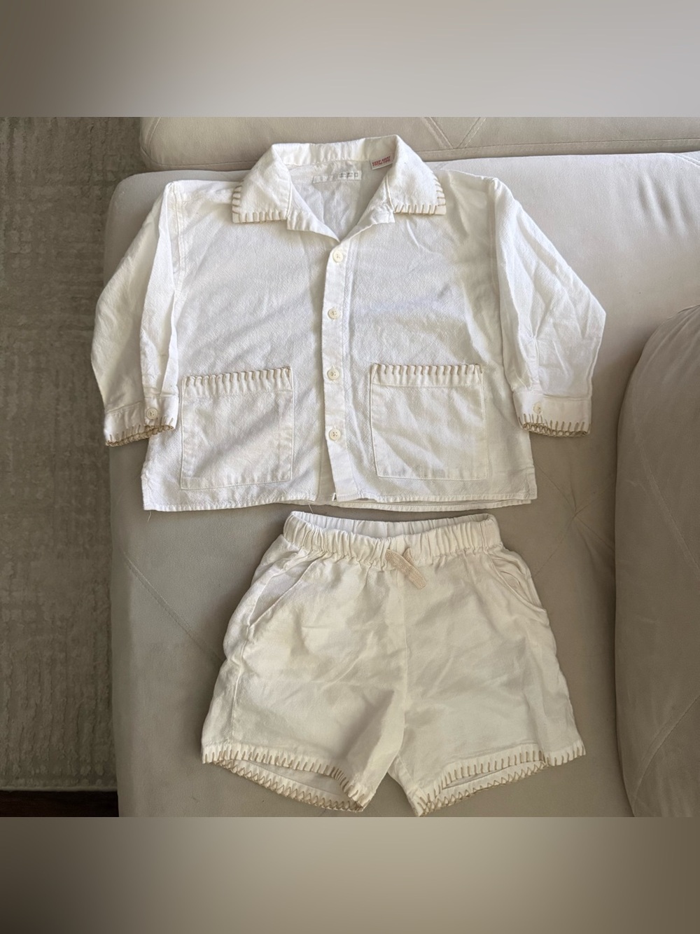Zara cream/ white button up shirt and shorts